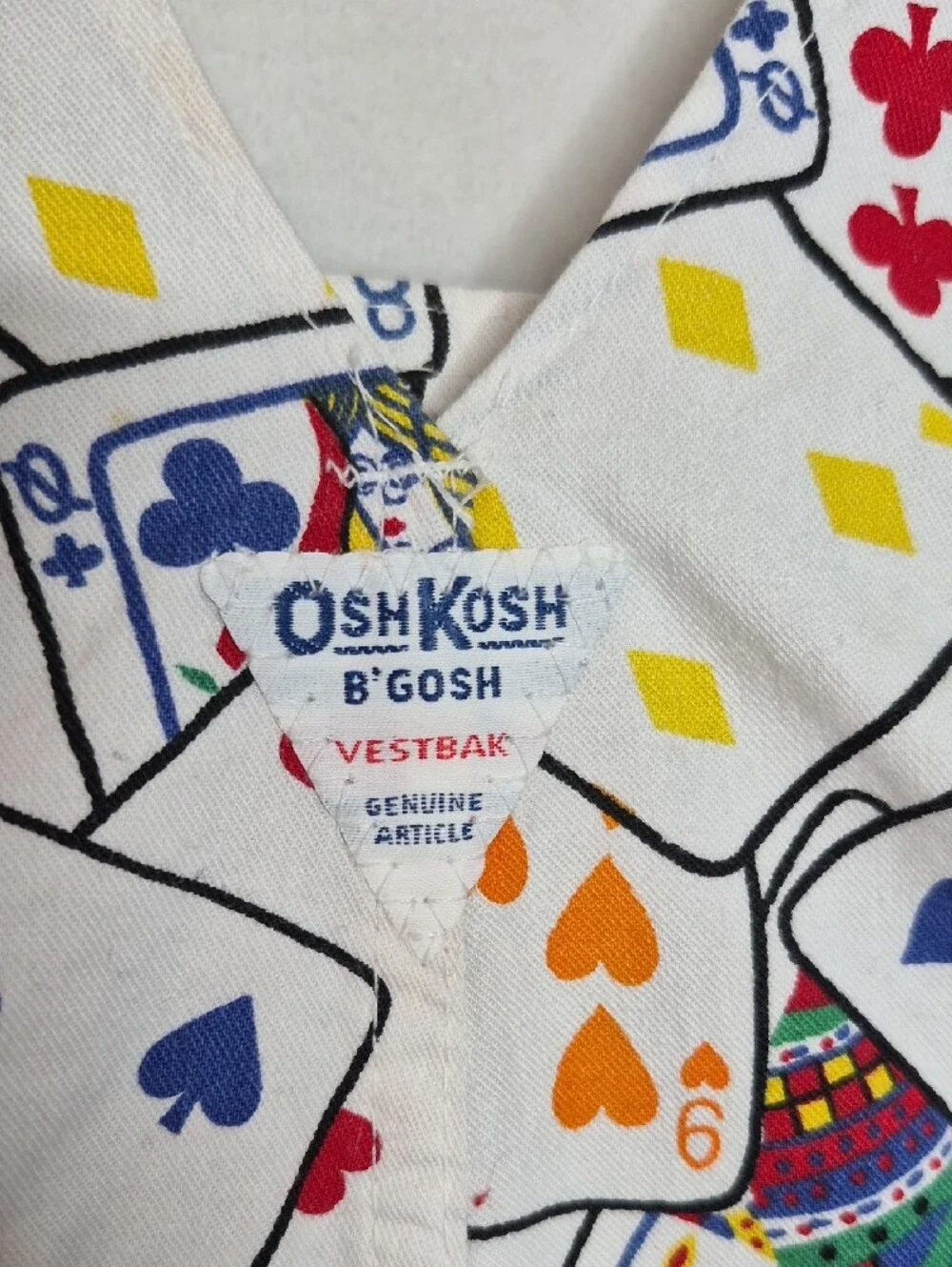 Vtg 90s OshKosh Bgosh Playing Cards Print Overalls Vest Bak Toddler Kids 24M